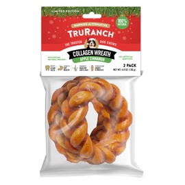 TRURANCH Apple Cinnamon Collagen Wreath Treat, 1 Bag, 2 Count, Limited Edition Holiday Stocking Stuffer, All-Natural Hydrolyzed Collagen, Rawhide Free, 50% Protein, Healthy Limited Ingredient Chew