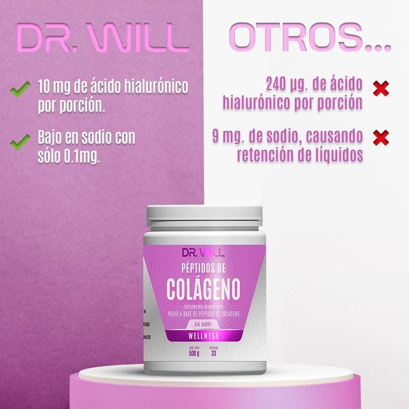 Dr Will Péptidos de Colágeno, Suplemento Alimenticio en Polvo, Sin