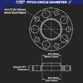 KSP Hubcentric Wheel Spacers 5x120mm, 20mm Thread Pitch M12x1.5 Hub Bore 72.56mm Forged Spacers for E82, E88 E36 E30 E90, E91, E92, E93 E28, E34 E23, E32, W38 E31, 2 Years Support (5 Lug)