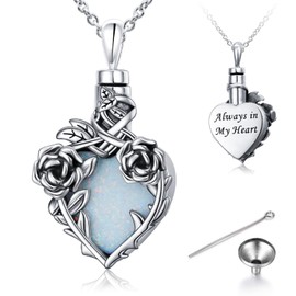 Urn Necklace for Ashes Sterling Silver Oxidized Rose Flower Cremation Keepsake Pendant Memorial Cremation Jewelry Gifts for Women Men