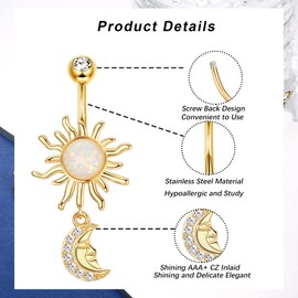 Dochais Pack of 6 Piercing Belly Button Stainless Steel Piercing Belly Button Gold Silver Belly Button Piercing CZ Piercing Belly Button Butterfly Snake Bee for Women Men 14G 10 mm, Stainless Steel,