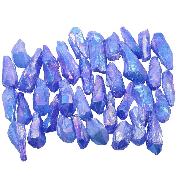 mookaitedecor 460 g Bulk Titanium Coating Quartz Crystal Tips Irregular Undrilled Stone for Decor Reiki Healing DIY, Blue