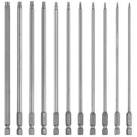 11 Pieces 200 mm Torx Bit Set Long, Torx Screwdriver Set, Magnetic Torx Set, Star Head Bit Set, Long, S2 Steel Torx Bits, T6, T7, T8, T10, T15, T20, T25, T27, T30, T40