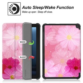 Famavala Trifold Stand Case Cover for 8" Tablet (12th/10th Generation) 2024 Release, with Auto Wake/Sleep, no Fit for ONN Surf8 2024 Tab (Pink Flower)