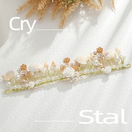 Foyte Crystal Flower Girl Headpiece Leaf Wedding Headband Princess Headpieces Rhinestone Floral Hair Vines Communion Pearl Hair Accessories for Women (Shell)