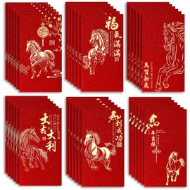 36 Pcs Chinese New Year Red Envelopes 2026 Red envelopes for the Year of the Horse Large Hong Bao Spring Festival Lunar New Year,6 Designs (Style A)