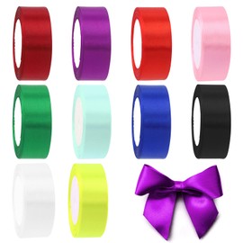 Wokape 10Pcs Multicolor Polyester Satin Ribbon, 0.98'' (25mm) x 24 Yards Solid Fabric Satin Ribbons Fit for Gift Wrapping Chair Sash Valentine's Day Wedding Birthday Party Decoration Hair Floral Craft