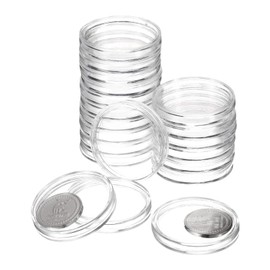 sourcing map 20 Pcs 38mm Silver Dollar Coin Holders, Plastic Coin Capsule Covers Acrylic Clear Round Coin Collection Supplies Container for Silver Coin Protectors or NFC Tag