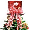 YUEMING Christmas Tree Topper Hat, Red Hat with Striped Bow