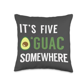 Guacamole Gifts and Accessories It's Five O'Guac Somewhere-Funny Avocado Gift Throw Pillow, 16x16, Multicolor