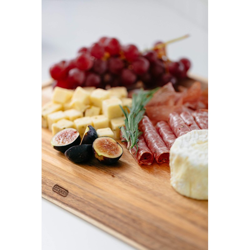 Dexas Angled Acacia Wood Cutting Board with Well, 15 x