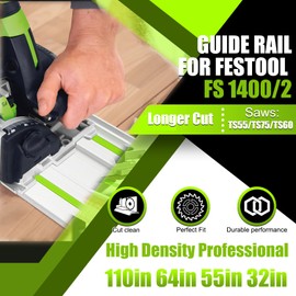 55in Track Saw Guide Rail for festool Track Saw, 55" Guide Rail with Connector（in Guide Rail）for festool FS1400/2 Guide Rail, Perfect for festool Track Saw and Woodworking Longer Cuts, 2 Year Warranty