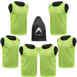 Athllete Men's Reversible Basketball Jersey Pack - Youth Practice Jersey, Neon Yellow/Gold, Medium (Set of 6 + Carry Bag)