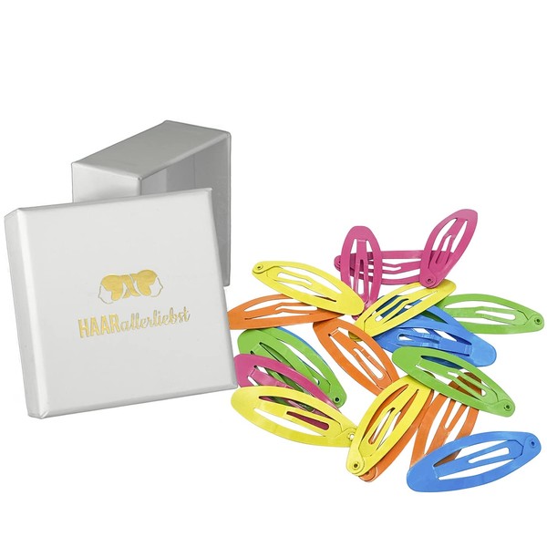 HAARallerliebst Hair Clips Oval (Pack of 20, Colourful, 4.8 cm) for Girls with Storage Box (Box Colour: White)