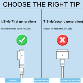 Mac Book Pro Charger 60W L Tip for MacBook Air 11 13 15 17 inch Retina Compatible with (2008 2009 2010 2011 2012) Magnetic Laptop Adapter Models A1278 A1181 A1184 A1330 A1342 A1344