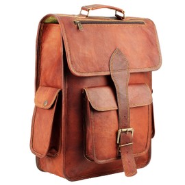 HULSH 16 Inch Genuine Leather Backpack for Women and Men - Retro Vintage Laptop Backpack