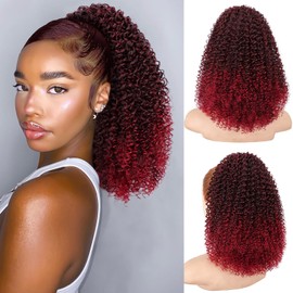 FREEMEIGE 14" Ponytail Extension Red Curly Drawstring Ponytail Hair Extensions for Women 14 Inch Synthetic Afro Kinky Curly Ponytail Extension Pony Tails Hair Extensions