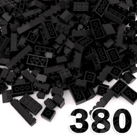 MALEKO Classic Bulk Building Blocks Accessories, 380 Pieces Mix Shape Bricks for Building-Compatible with All Major Brands(Black)