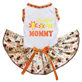 Petitebelle Thankful Turkey for Mommy Puppy Dog Dress (White/Gobble Turkeys, XX-Large)