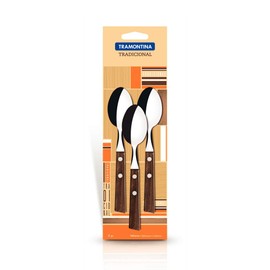 Tramontina Wooden Handle Teaspoons 5.9 inches (15 cm) Traditional Set of 3 Blister Pack Lightweight Natural Wood Made in Brazil 22207/300 TRAMONTINA Teaspoon