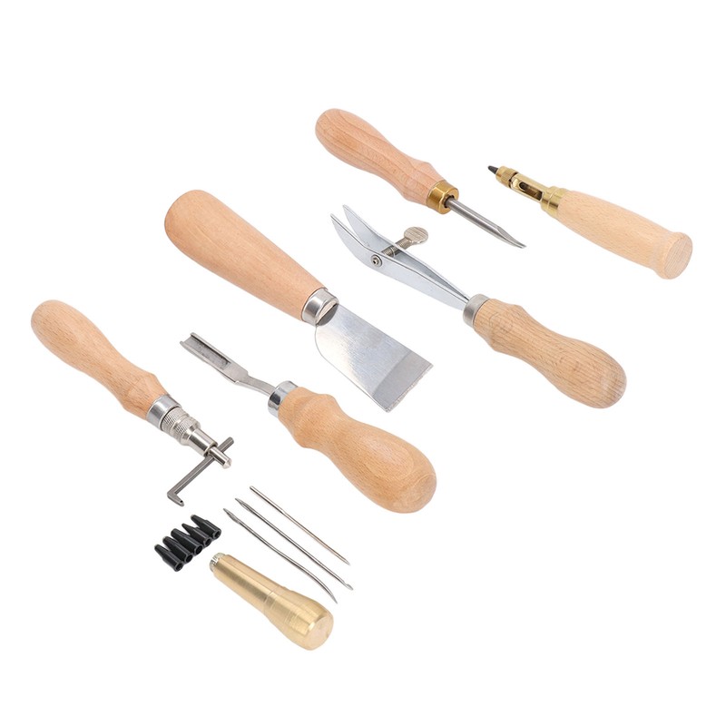 Leather Working Tools Set Log Color Curved Handle DIY Hand