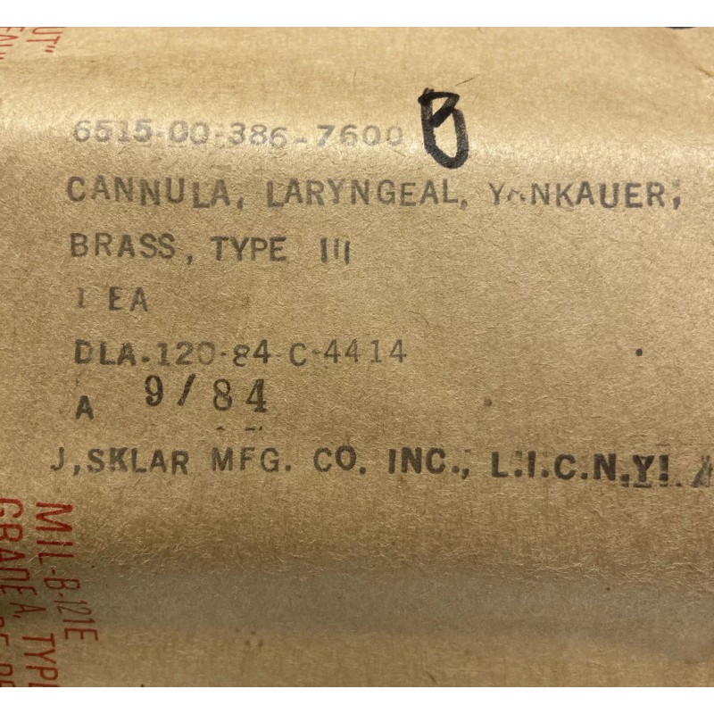 SKLAR XD Brass Angular Cannula 9" Long Laryngeal Yankauer 1/4"