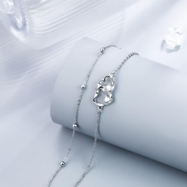 Micory Women's Bracelet 925 Sterling Silver with Heart Zirconia Bracelets Women's Adjustable Bracelet Valentine's Day Mother's Day Birthday Christmas Gift for Her Women Girlfriend, Sterling Silver and