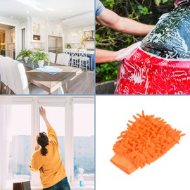 M METERXITY 2 Pcs Microfiber Wash Mitt - Chenille Reusable Gloves for Cleaning, Scratch-Free, Apply to Kitchen/House Cleaning/Cars/Mirrors(7.87 x 5.9'', Orange)
