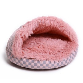 FADEYJ Cat Bed Hooded Plush Nest with Self-Warming Cozy Cave, Calming Anti-Anxiety Pet Bed for Indoor Cats & Small Dogs, Removable Washable Cover & Waterproof Bottom - Pink