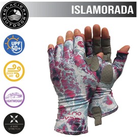 Glacier Glove Islamorada 50+ Sun Protection Durable Lightweight Breathable Quick-Dry Fingerless Outdoor Fishing Sun Glove, Pink Camo, Large