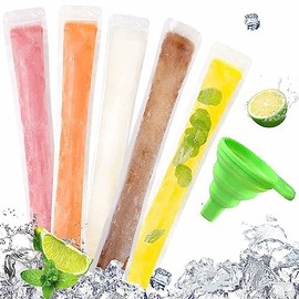 GeorgeX 50Pcs Desechable Popsicle Mold Bag Moldes para Cubitos de Hielo con Embudo de Silicona, Molde de Paleta Congelado con Sello para Bocadillos Saludables de Bricolaje, Palitos de Yogur, Jugo