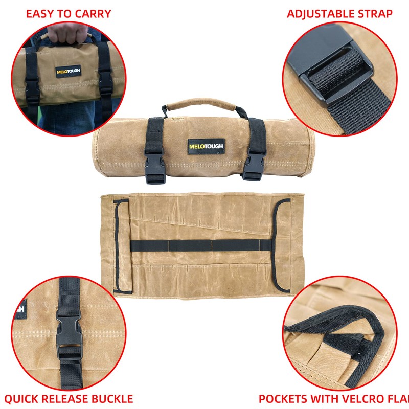 MELOTOUGH 32 Pockets Waxed Canvas Tool Roll Up Pouch Wrench