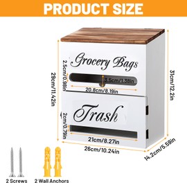 2 in 1 Trash Bag Dispenser,White Wood Trash Bags Holder Double Wall Mounted Garbage Bag Organizer for Kitchen, Laundry Room