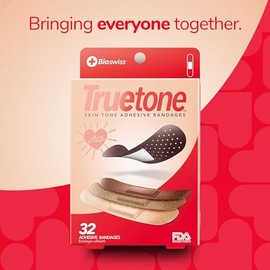 BioSwiss Vendajes Truetone con tonos de piel variados y tonos de piel marrones para lograr una combinación de colores real, vendaje de primeros auxilios sin látex, forma estándar para niños y adulto