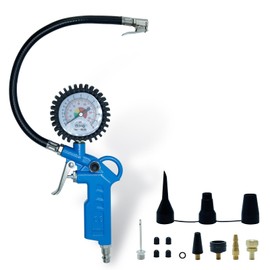 CCLIFE 3-in-1 Tyre Pressure Gauge & Tyre Inflator with Valve Core Tool and Multiple Spare Parts, 12 Bar (170 PSI) - For Car, Bike, Truck, Motorcycle
