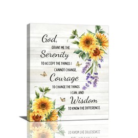 Serenity Prayer Wall Decor Christian Religious Sunflower Pictures Inspirational Bible Verses Scripture Canvas Wall Art God Painting Home Modern Artwork Framed for Living Room Bedroom Office 16x20inch