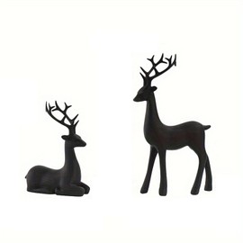 Nicoxijia 2 Pack Resin Christmas Reindeer Figurines Deer Statues,Resin Reindeer Christmas Decoration, Xmas Elk Statues Home Office Decor (Black, One Size)