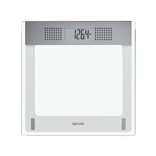 Taylor Digital Bathroom Talking Scale, 5 Languages, Scales Body Weight, White Scale Clear Glass Stainless Steel Accents, 440LB Capacity, Clear Stainless Steel Accents (5294756)