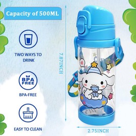 DKLQXCE Drinking Bottle, Children's Water Bottle with Straw, 450 ml Water Bottle, Plastic Sports Water Cup, Water Bottle, School, Reusable Water