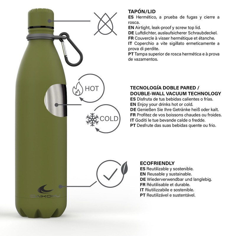 Daikoku Stainless Steel Bottle + Adjustable Strap + Carabiner, BPA