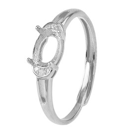 Hobbspring 1pc 925 Sterling Silver Bezel Ring Blank 4 Claw Adjustable Cabochon Ring Mounting Settings 6.5x5mm Platinum Plated Oval Cabochon Prong Ring for Women DIY Ring Findings Jewelry Making