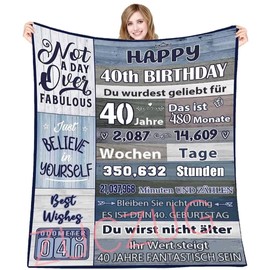 ZUCZUG Cuddly Blanket Fluffy Party Supplies Decorations for 40th Birthday for Women Men, Happy 40th Birthday Gifts, Gifts Blanket for 40th Birthday, Women, Mom, Grandma