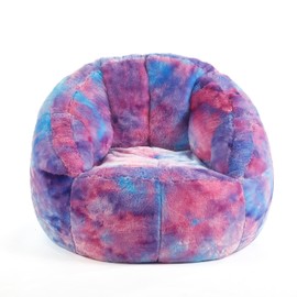 Heritage Kids Rainbow Faux Fur Kids Bean Bag Chair, Pink, Blue and Purple Tie Dye