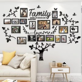Family Tree Photo Frame Stickers for Wall DIY 3D Tree Wall Stickers Living Room Tree Wall Sticker Tree of Life Wall Art for Living Room Wall Decorations for Bedrooms (207x146cm, Black)