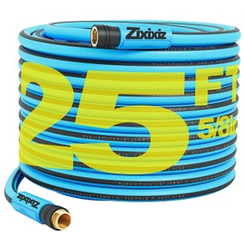 Zixixiz 25FT Heavy-Duty Garden Hose with Solid Brass Connectors, 5/8 Inch Flexible Hybrid Rubber, All-Weather Lightweight & Kink-Resistant Water Hose