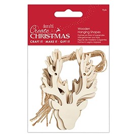 Create Christmas Wooden Shapes, Stag Heads, Natural Brown 9 Pieces, Suitable for Home, Wood Paint, Wooden Toys and Card Craft, Ideal for Christmas Decorations and Card Making Supplies