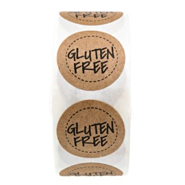 Gluten Free Kraft Stickers / 500 Brown Kraft Circle Labels Per Roll / 1" Round Food Labels Labels/Food Allergy Sticker Seals