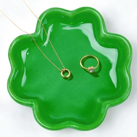 Titanape Green Four Leaf Clover Ceramic Jewellery Dish - Leaf Trinket Dish for Rings Earrings Necklaces Keys for Christmas, Birthday - Lucky Green Ornaments Gifts for Women, Girl, Her