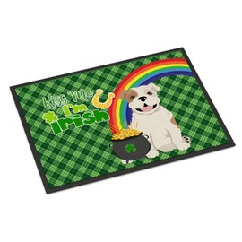 Caroline's Treasures WDK4832JMAT Piebald English Bulldog St. Patrick's Day Doormat 24x36 Front Door Mat Indoor Outdoor Rugs for Entryway, Non Slip Washable Low Pile, 24H X 36W