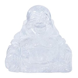 mookaitedecor Clear Quartz Happy Laughing Crystal Buddha Statue Small Ornament for Home, Mini Buddhism Gift Carved Buddha Figure Good Luck Charm Pocket Stone Table Desk Home Decoration 1.5 inch